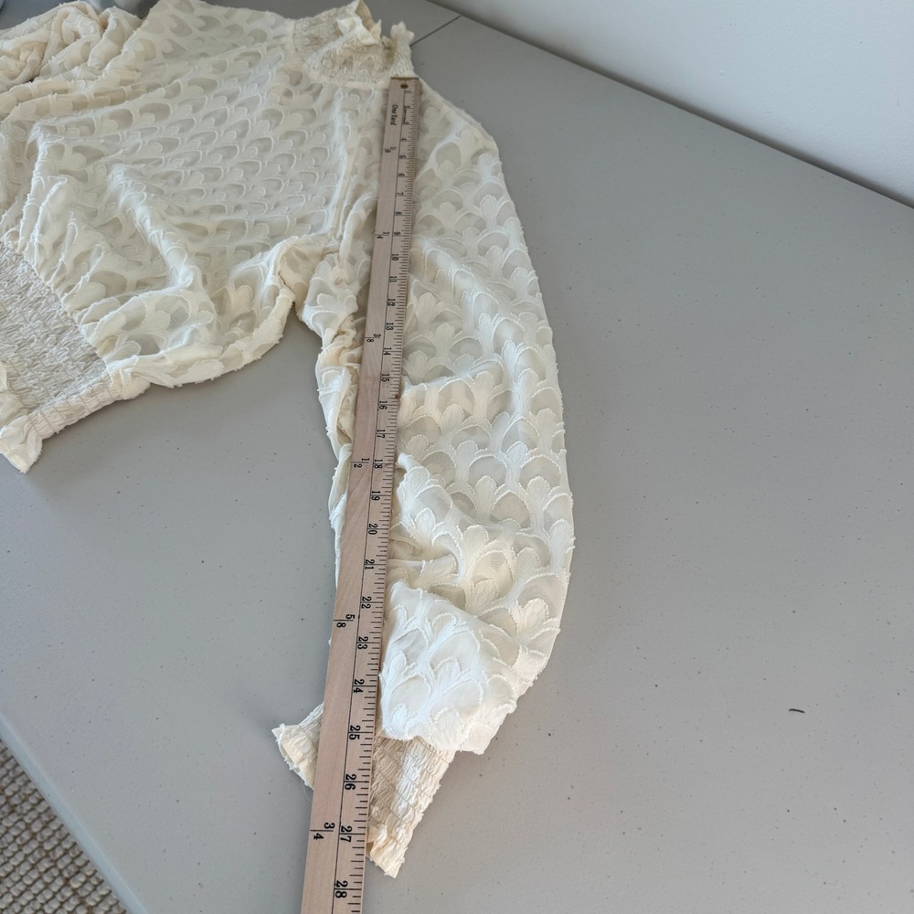 HM Smocked Mock Neck Blouse 10 Cream Sheer Victorian Coquette Cottagecore Boho - Picture 9 of 12